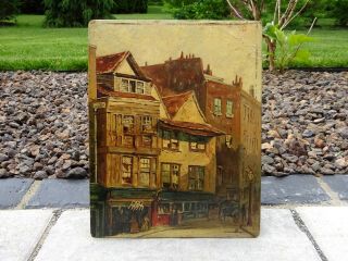 Antique 1890 Signed Landscape Oil Painting Of Drury Lane In London