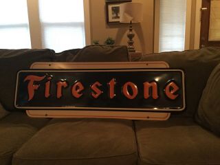 Large 1940s Firestone Tire Embossed Metal Sign