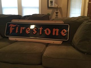 Large 1940s Firestone Tire Embossed Metal Sign 2