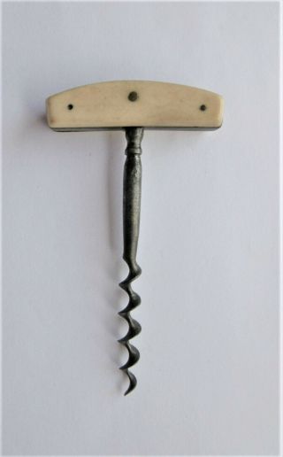 Antique French Corkscrew With Bone And Ebony Handle Made Ca 1870.