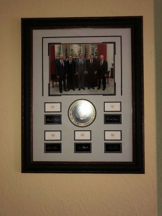 5 USA PRESIDENTS GROUP NOV 1991 HISTORIC EVENT PICTURE,  SEAL,  SIGNATURES. 5