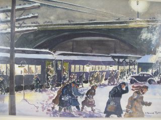 Orig C Howard Taylor Jr Watercolor Painting Leaving The Train In Winter Yqz