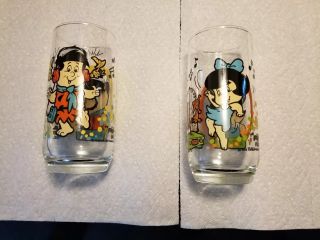 1986 Glass Betty Freddy Flintstone Kids Hanna Barbera Cup Pizza Hut Collector