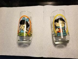 1986 Glass Betty Freddy Flintstone Kids Hanna Barbera Cup Pizza Hut Collector 2