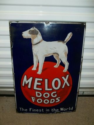 Melox Dog Food,  Metal Enamel Advertising Sign