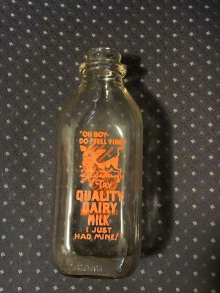 Vintage Quality Dairy Co Milk Bottle From Connellsville,  Pa One Quart