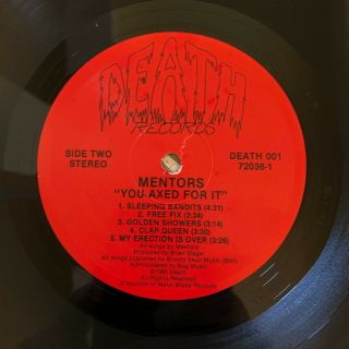 Mentors - You Axed For It 1985 1st Press Vinyl LP Enigma/Death Records 72036 - 1 3