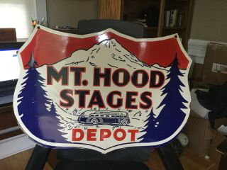 Old Mt.  Hood Stages Bus Depot Double Sided Porcelain Sign