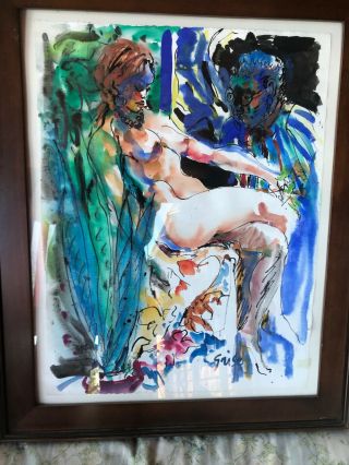 Hendrik Grise Listed Artist Watercolor Painting Nude Abstract Framed
