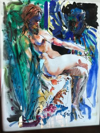 Hendrik Grise Listed Artist Watercolor Painting Nude Abstract Framed 2