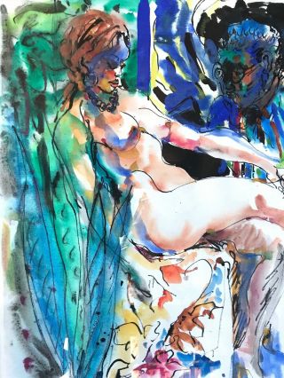 Hendrik Grise Listed Artist Watercolor Painting Nude Abstract Framed 3