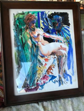 Hendrik Grise Listed Artist Watercolor Painting Nude Abstract Framed 7