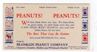 Franklin Virginia Va Peanut Co Whale Elk & Goat Brands Vintage Ink Blotter