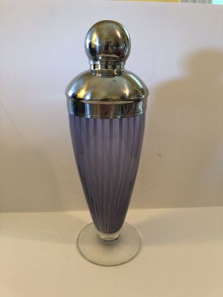 Art Deco Glass Cocktail Shaker Purple White Swirl Pedestal Ball Lid Bar