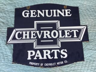 Chevrolet Parts Old 2 Sided Dealership Porcelain Sign