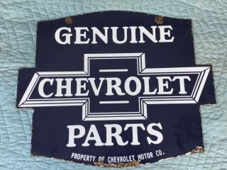 Chevrolet Parts Old 2 Sided Dealership Porcelain Sign 2