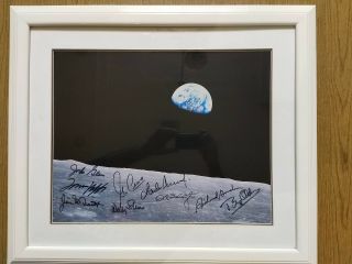 Earth Rise Photo Signed By John Glenn,  8 Apollo Astronauts,  Framed 27 " X 23 "