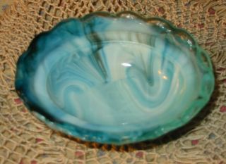 Boyd 171 Mini Glass Hen on Nest Basket Salt Aruba Slag Turquoise Olive Green 5