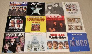 12 Vintage Beatle ' s 45RPM Vinyl Records,  w/Picture Jackets Sleeves 2