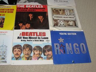 12 Vintage Beatle ' s 45RPM Vinyl Records,  w/Picture Jackets Sleeves 6