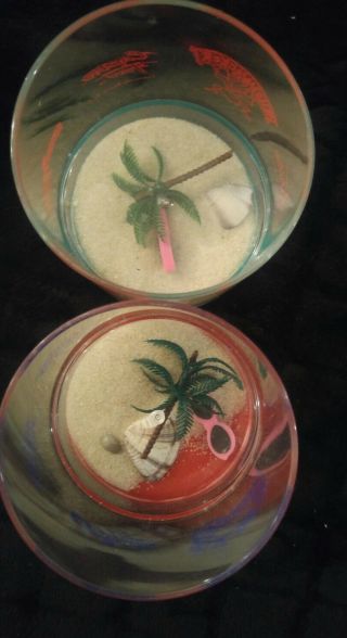 Vtg Set Of 2 Club Kahlua Plastic Tumbler Glass Cup Tiki Bar 12 Oz Palm Tree