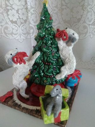 Three Bedlington Terrier Dogs on Christmas Tree with Puppies Lighted Signed OOAK 4