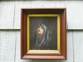 Antique Framed Oil On Canvas Madonna Portrait By Mystery Artist