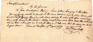 1779,  Revolutionary War,  Governor Jonathan Trumbull Orders Arms For London
