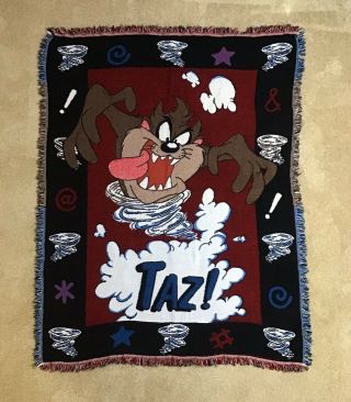 Vintage Woven Throw Blanket Taz Tasmanian Devil Looney Tunes 42” X 54”