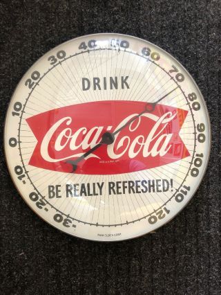 1959 12 " Coca Cola Pam Clock Co Fishtail Thermometer Very