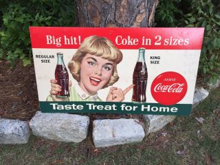 Coca Cola Advertising Sign - 20”x 36” On Cardboard From Late 50’s/early ‘60’s