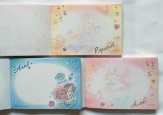 Lovely Disney Princess Mini Memo Pad 3 SET Rapunzel Ariel Kamio MADE IN JAPAN 3