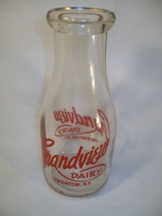 Rare 1 Pint Grandview Dairy Milk Bottle Owenton Kentucky