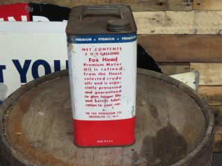 Vintage 2 gallon foxhead Motor Oil can Barn fresh 3