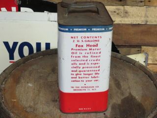 Vintage 2 gallon foxhead Motor Oil can Barn fresh 4