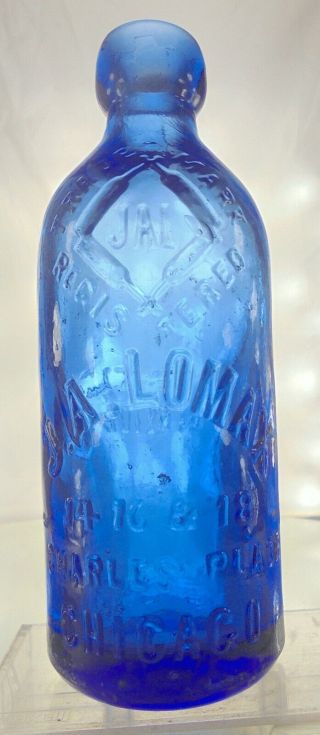 J.  A.  Lomax Chicago,  Illinois Antique Hutchinson Soda Bottle.  Cobalt