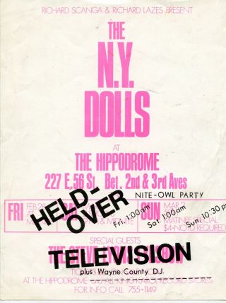 York Dolls Poster 1975 Hippodrome Red Patent Leather W/ Television