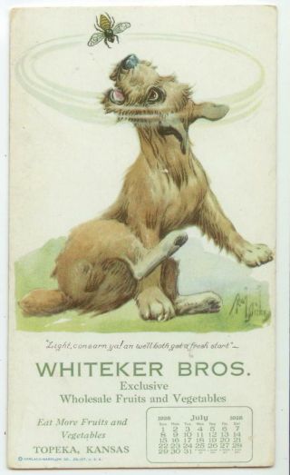 1928 Topeka Kansas Whiteker Bros Fruits Vegetables Calendar Blotter - Dog & Bee