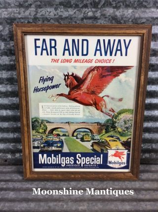 1940’s Mobil Gasoline Mobilgas Special Wood Framed Print Ad - Gas & Oil Sign