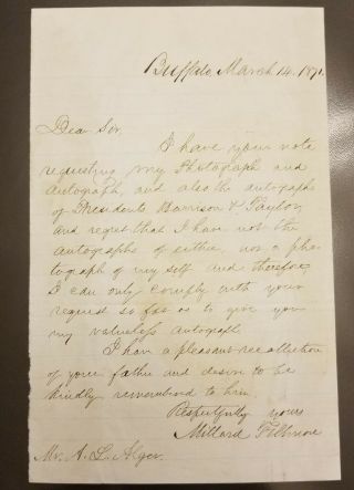 Millard Fillmore Signed Letter.