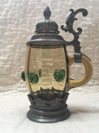 Antique Amber Glass 1/4l Lidded Stein C.  1875 - 1900