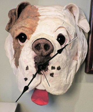 (english) Bulldog Dog Papier / Paper Mache Clock By F.  B.  Fogg
