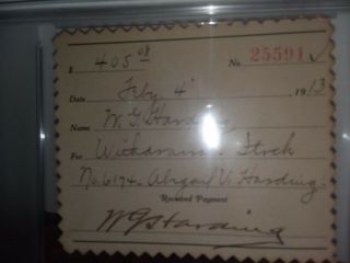 WARREN HARDING.  signed deposit stub,  February 4,  1913,  PSA certified 2