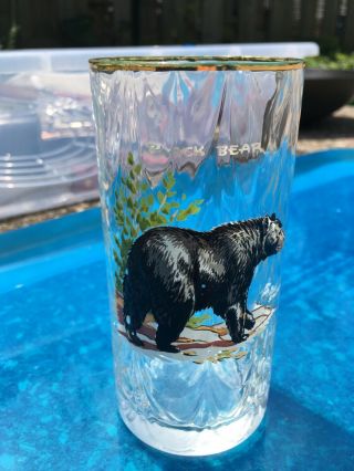 Set Of 7 Vintage Ned Smith Wildlife Highball Glasses Gold Rim Hand Painted