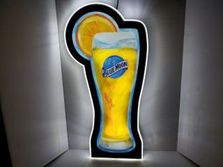 Blue Moon Beer Lighted Sign Pint Glass Man Cave Bar Game Room Great