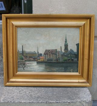 Jens Christensen (1888) Early Morning At Copenhagen Harbour.  1940.