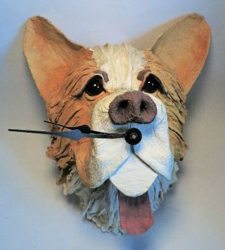Welsh Corgi Dog Papier / Paper Mache Clock By F.  B.  Fogg