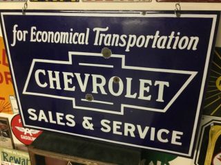 ‘chevrolet Sales And Service’ Porcelain 2 Sided Dealership Sign