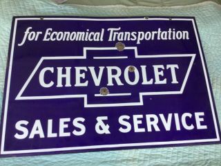 ‘Chevrolet Sales and Service’ Porcelain 2 sided Dealership Sign 2