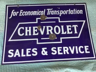 ‘Chevrolet Sales and Service’ Porcelain 2 sided Dealership Sign 4